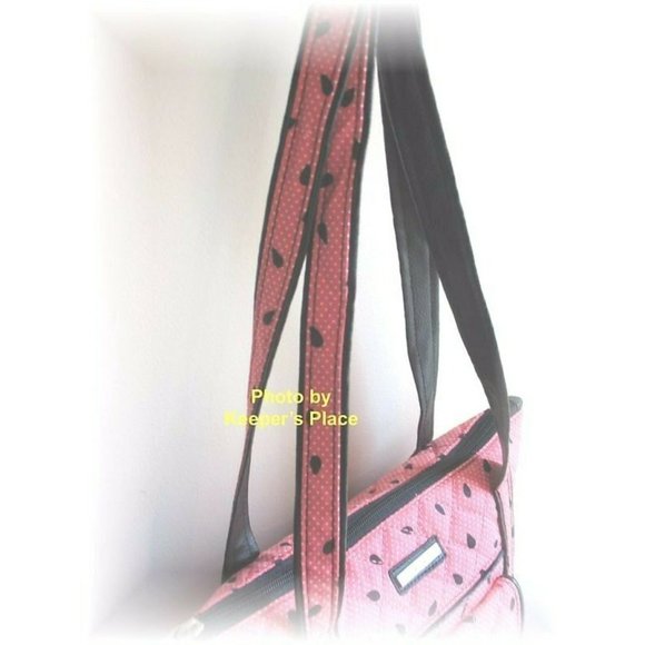 Longaberger Bag WATERMELON SEEDS Pink Black Faux Leather Trim Quilted New Tag - Picture 3 of 4